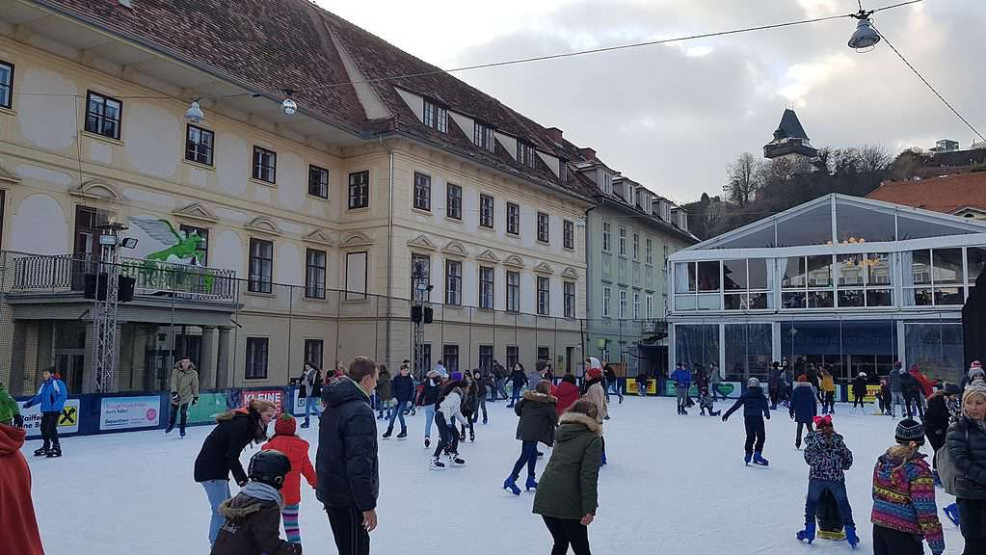 Skating at Karmeliterplatz in Graz, Austria.