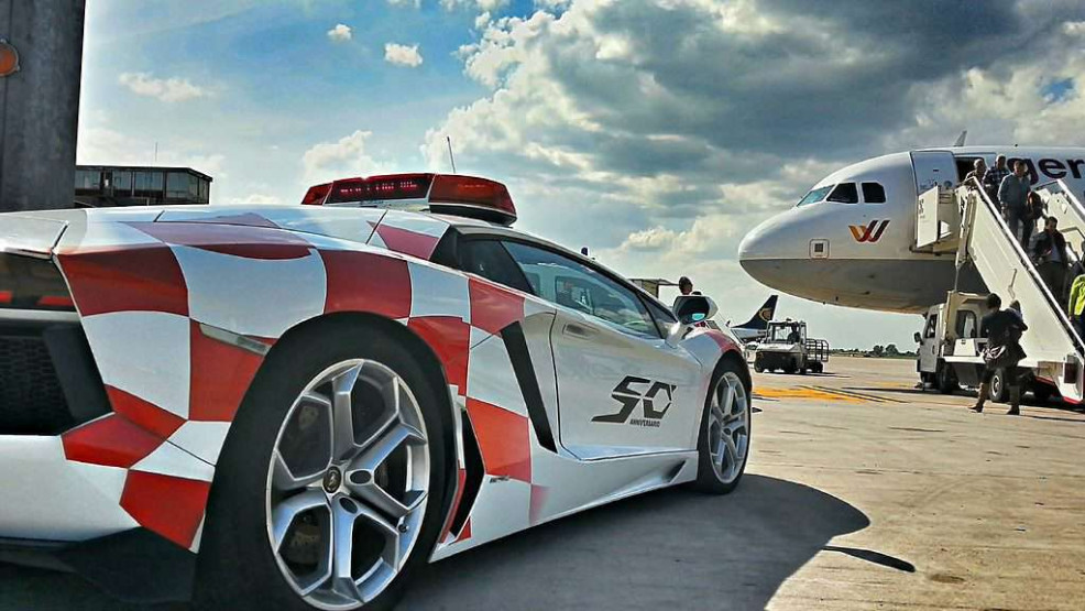 Lamborghini Follow car at Bologna airport, Emilia Romagna, Italy.